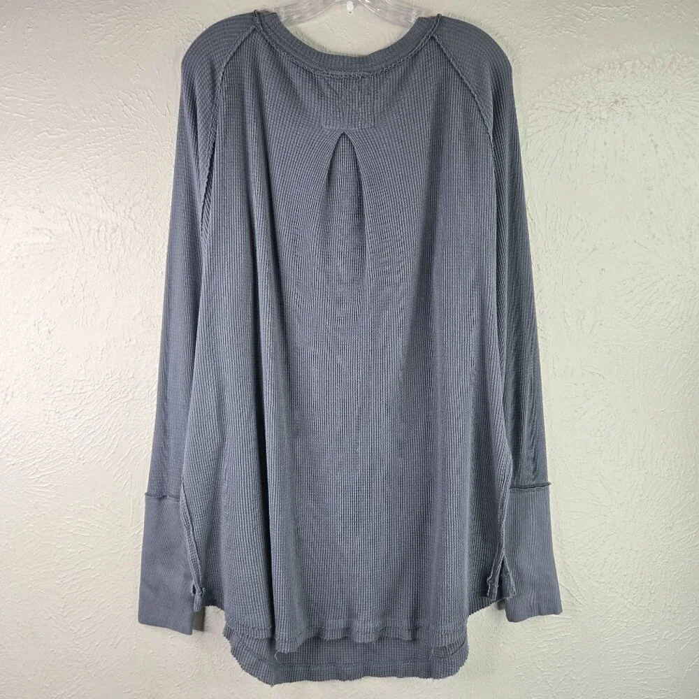 We The Free Thermal Shirt Sz M Gray Oversized Relaxed Fit Streetwear Slouchy Top